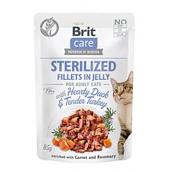 Brit Care Cat kapsičky pre sterlizované mačky, filety v želé kačka a morka 85 g