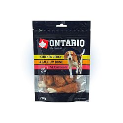 ONTARIO Snack 100% prírodná pochúťka pre psov - kuracie plátky + kalciová kosť. 70g