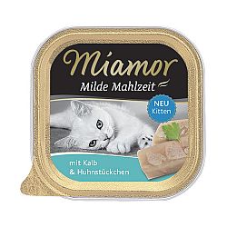 Vanička MIAMOR Milde Mahlzeit Kitten teľacie + kuracie kúsky 100g