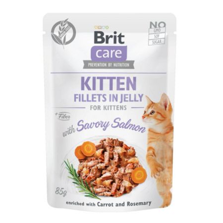 Brit Care Cat Kitten kapsička, filetky v želé s lososom 85 g