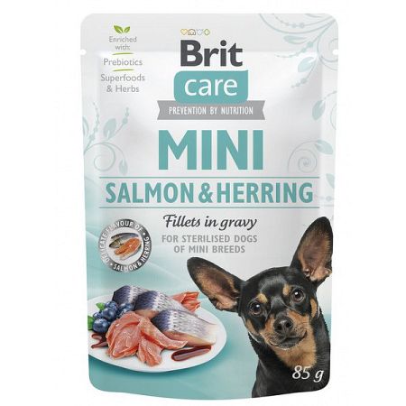 Brit Care Mini kapsička Salmon & Herring sterilised fillets in gravy 85g