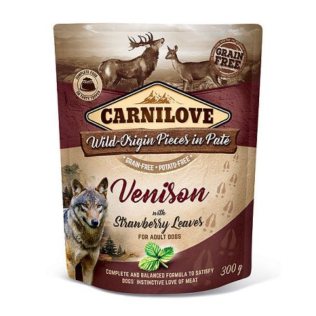 Carnilove Dog Pouch Paté jelenina s listami jahôd 300 g