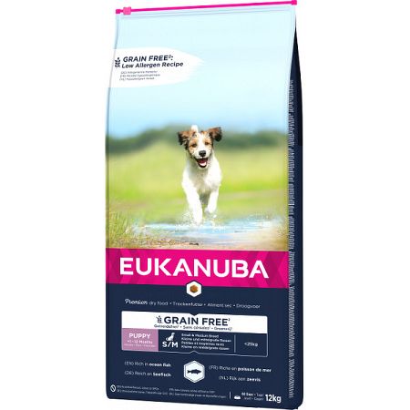 Eukanuba granuly pre štenatá Puppy & Junior Small & Medium Grain Free Ocean Fish 12kg