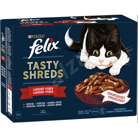 FELIX kapsičky Tasty Shreds hovädzie/kura/kačka/morka 12 x 80 g