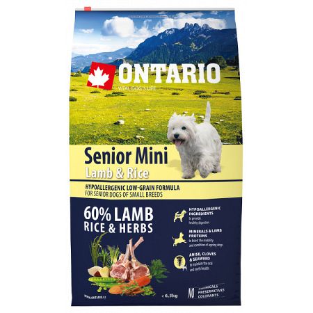 Ontario granuly Senior Mini jahňa a ryža 6,5 kg