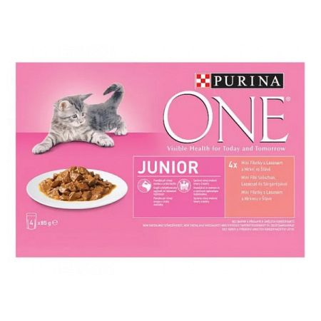 Purina One kapsička pre mačky Junior losos a mrkva 4 x 85 g