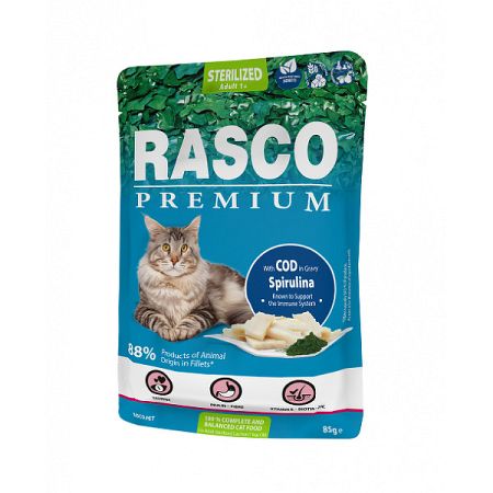 Rasco Premium Cat Adult Sterilized treska v šťave 85 g