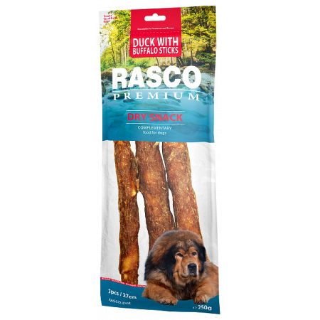 Rasco Premium pochúťka 3 tyčinky byvolie 27 cm obalené kačacím mäsom 250 g