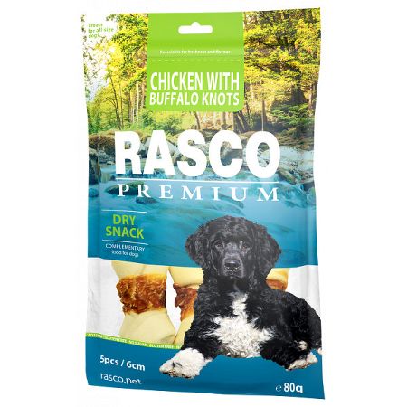 Rasco Premium pochúťka 6 cm byvolie uzly obalené kuracím mäsom 80 g