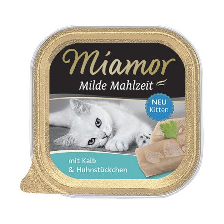 Vanička MIAMOR Milde Mahlzeit Kitten teľacie + kuracie kúsky 100g